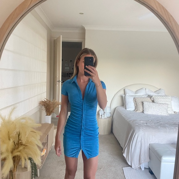 Dresses & Skirts - BLUE SHORT SLEEVE BUTTON UP DRESS